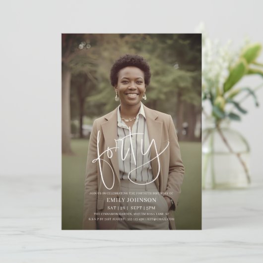 Modern Script Photo Minimal 40th Birthday Kaart (Staand voorkant)