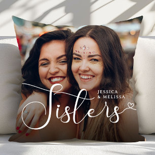 Modern Script Photo Sisters Gift Kussen