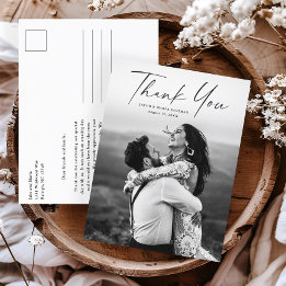 Modern Script Photo Weddenschap Bedankt Briefkaart