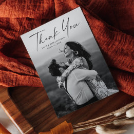 Modern Script Photo Weddenschap Bedankt Briefkaart