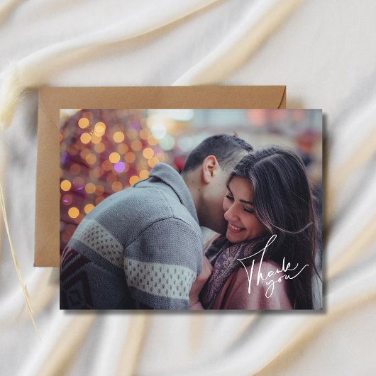 Modern Script Photo Weddenschap Bedankt Briefkaart