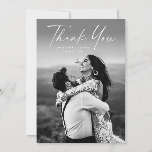 Modern Script Photo Wedding Bedankkaart (Voorkant)