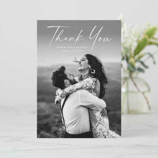 Modern Script Photo Wedding Bedankkaart (Staand voorkant)