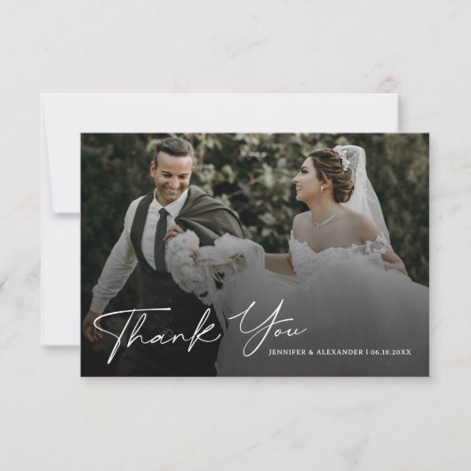 Modern Script Photo Wedding Bedankkaart (Voorkant)