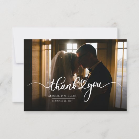 Modern Script Photo Wedding Bedankkaart (Voorkant)