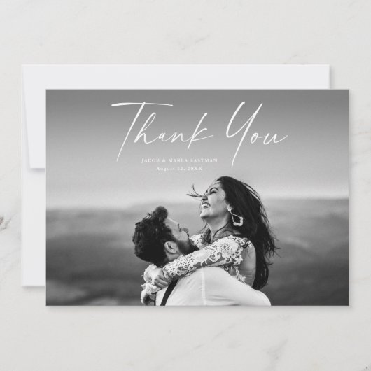 Modern Script Photo Wedding Bedankkaart (Voorkant)