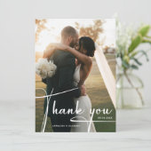 Modern Script Photo Wedding Bedankkaart (Staand voorkant)