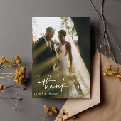 Modern Script Photo Wedding Bedankt Briefkaart