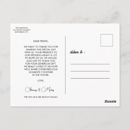 Modern Script Photo Wedding briefkaart (Achterkant)