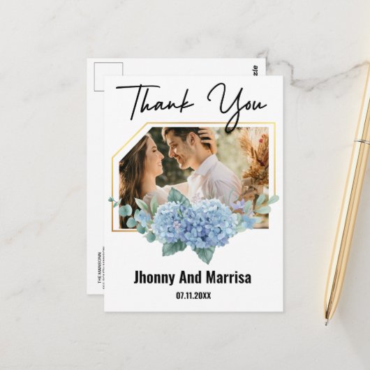 Modern Script Photo Wedding briefkaart (Voorkant / Achterkant in situ)