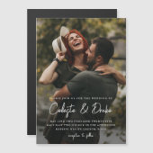 Modern Script Photo Wedding Magnetische Uitnodiging (Voorkant / Achterkant)