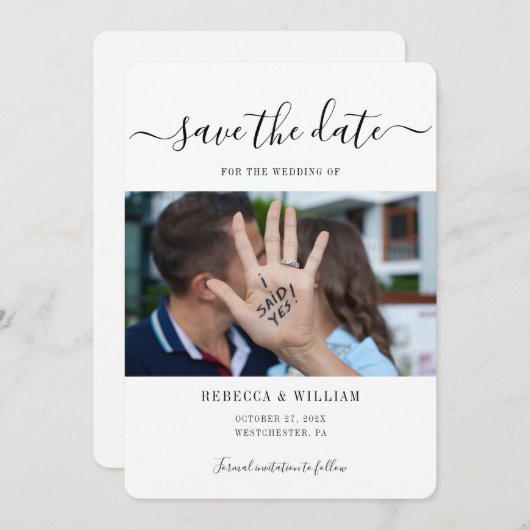 Modern Script Photo Wedding Save The Date (Voorkant / Achterkant)