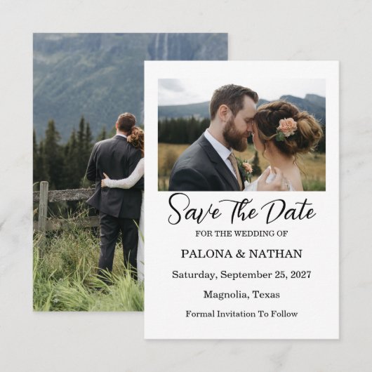 Modern Script Photo Wedding Save The Date (Devant / Derrière)
