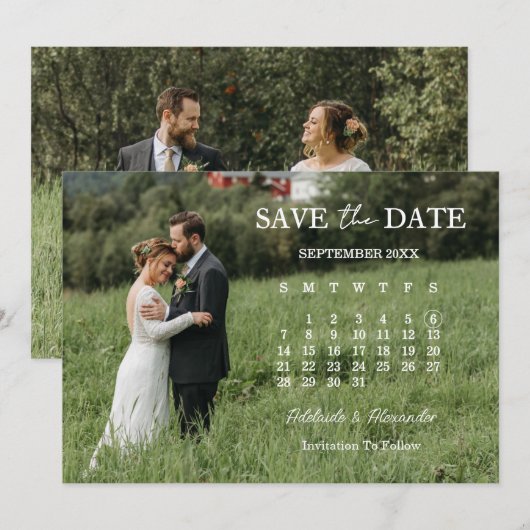 Modern Script Photo Wedding Save The Date Kaart (Voorkant / Achterkant)