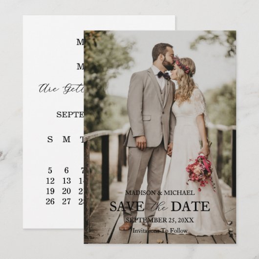 Modern Script Photo Wedding Save The Date Kaart (Voorkant / Achterkant)