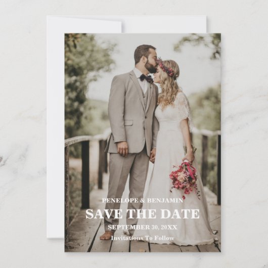 Modern Script Photo Wedding Save The Date Kaart (Voorkant)