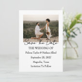 Modern Script Photo Wedding Save The Date Kaart (Staand voorkant)