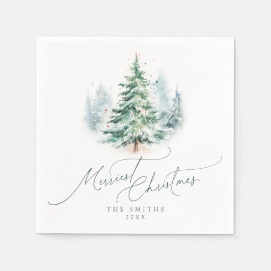 Modern Script Pine Tree Merriest Christmas Servet (Voorkant)