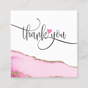 Modern script Pink Heart Bedankt voor uw bestellin Vierkante Visitekaartje