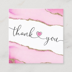 Modern script Pink Heart Bedankt voor uw bestellin Vierkante Visitekaartje