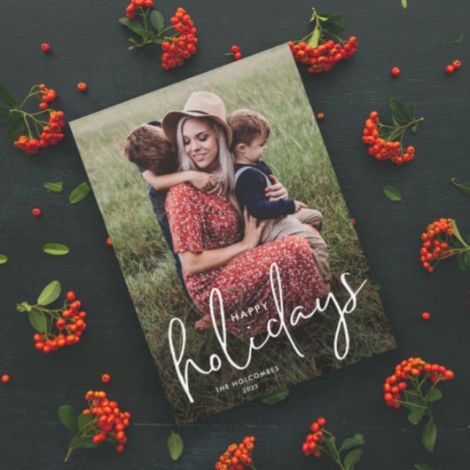 Modern Script Prettig Feest Simple Foto Feestdagenkaart