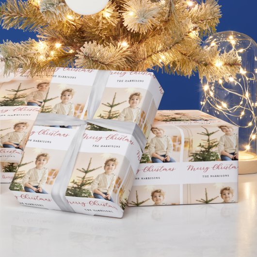 Modern Script Prettig Kerstmis Foto Cadeaupapier (Feestdagen)