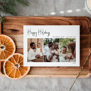Modern script Prettige feestdagen drie-foto's Feestdagenkaart