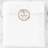 Modern script Prettige feestdagen rode holly logo Ronde Sticker (Tas)