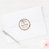 Modern script Prettige feestdagen rode holly logo Ronde Sticker (Envelop)