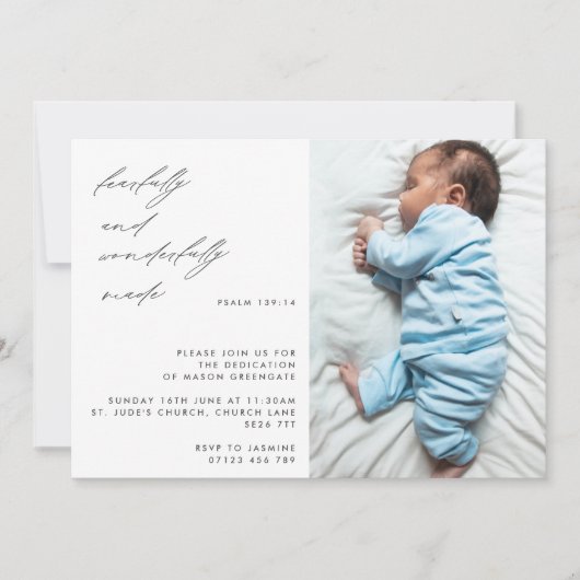 Modern Script Psalm 139 Baby Toewijding Foto Kaart (Voorkant)