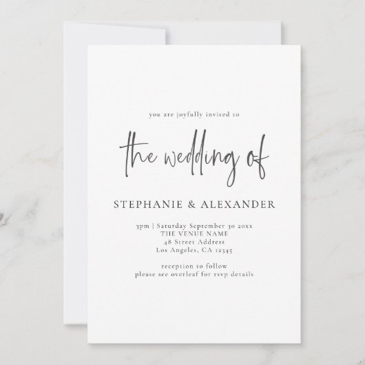 Modern script QR Code Black and White Wedding Kaart (Voorkant)