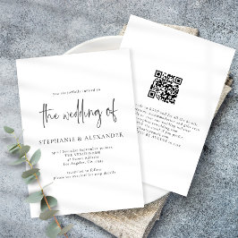 Modern script QR Code Black and White Wedding Kaart