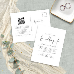 Modern script QR Code Black and White Wedding Uitnodiging Briefkaart