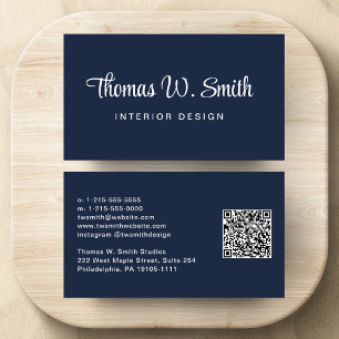 Modern Script QR Code Blauw Visitekaartje