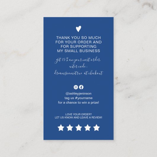 Modern script QR code blauwe orde dank u Visitekaartje (Achterkant)