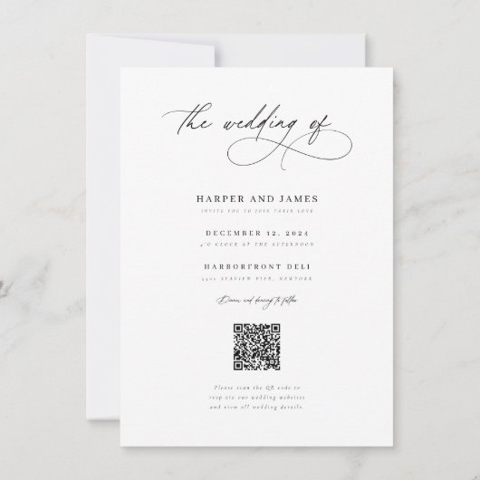 Modern Script QR Code Boho Minimalist Wedding Kaart (Achterkant)