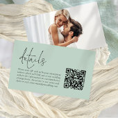 Modern Script QR Code Foto Sage Bruiloft Details Informatiekaartje