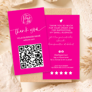 Modern script QR code hot pink order dank u Visitekaartje