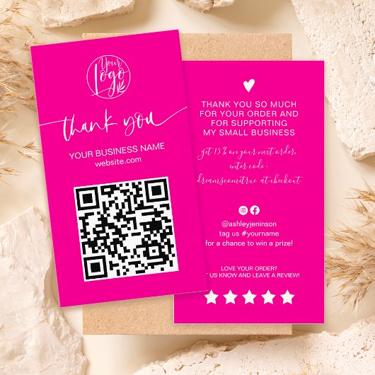 Modern script QR code hot pink order dank u Visitekaartje