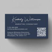Modern Script QR Code Professional Blue Visitekaartje