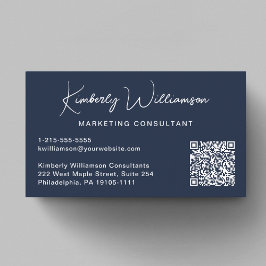 Modern Script QR Code Professional Blue Visitekaartje