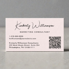 Modern Script QR Code Professional Pink Visitekaartje
