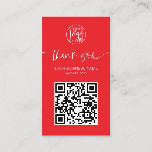 Modern script QR code rode orde dank u Visitekaartje (Voorkant)