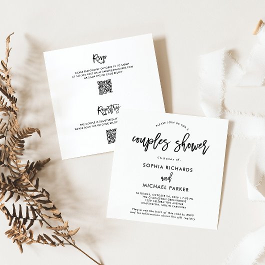 Modern Script QR-code RSVP Registry Couples Douche Kaart