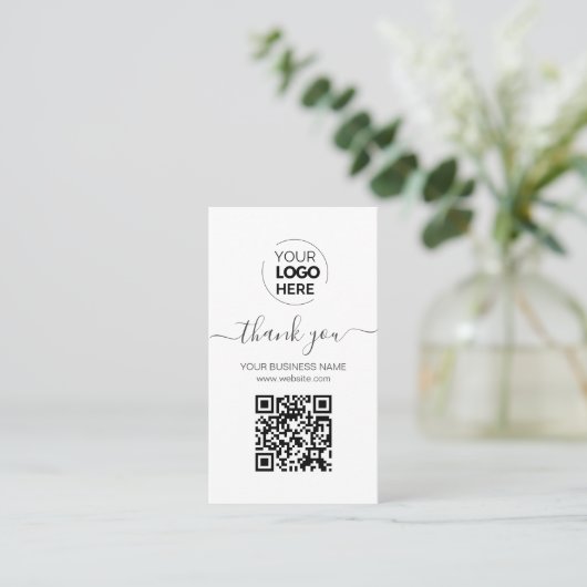 Modern Script QR Code White Order Dank u Visitekaartje (Staand voorkant)