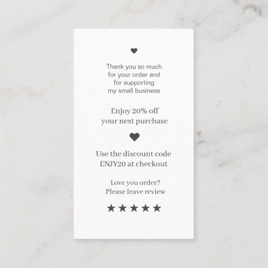 Modern Script QR Code White Order Dank u Visitekaartje (Achterkant)