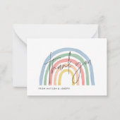 Modern Script Rainbow baby shower Dank u Notitiekaartje (Voorkant)