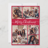 Modern Script Red 5 Fotocollage Kerstmis Feestdagenkaart (Voorkant)