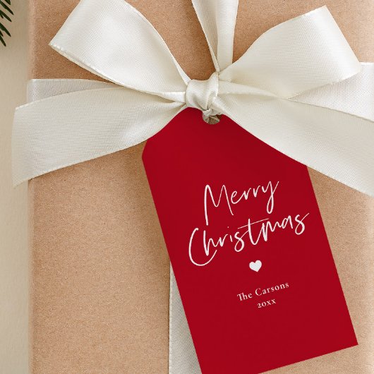 Modern Script Red Christmas Cadeaulabel