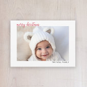 Modern Script Red Merry Christmas Horizontale foto Feestdagenkaart